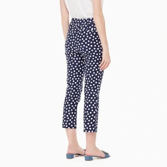 NWT Kate Spade Blue Jacquard Cloud Polka Dot High Waisted Cropped Pants - Picture 2 of 14